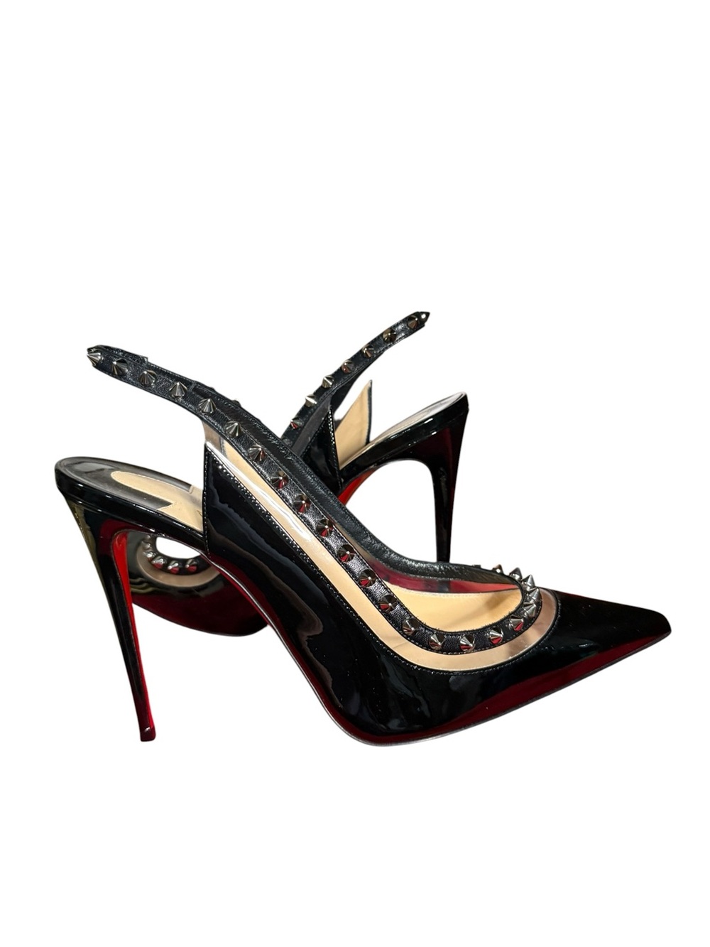 Christian Louboutin Follies Spikes Slingback Pumps Black Patent PVC 40.5 EU - Picture 9 of 10